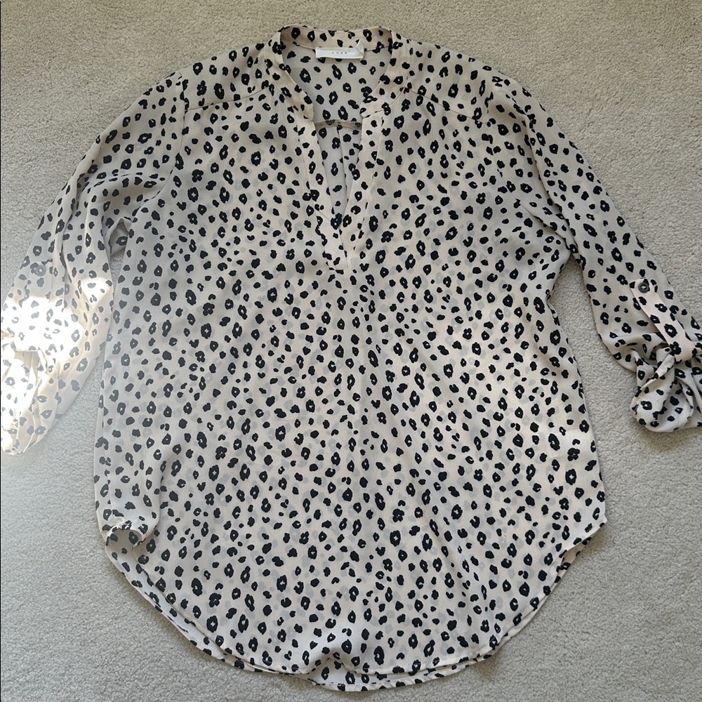 Lush Black and Cream Animal Print Blouse